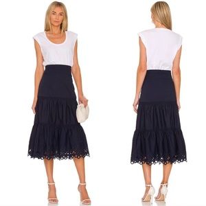 Veronica Beard Amaia Casual Midi Dress in White & Navy Dark Blue Sundress L